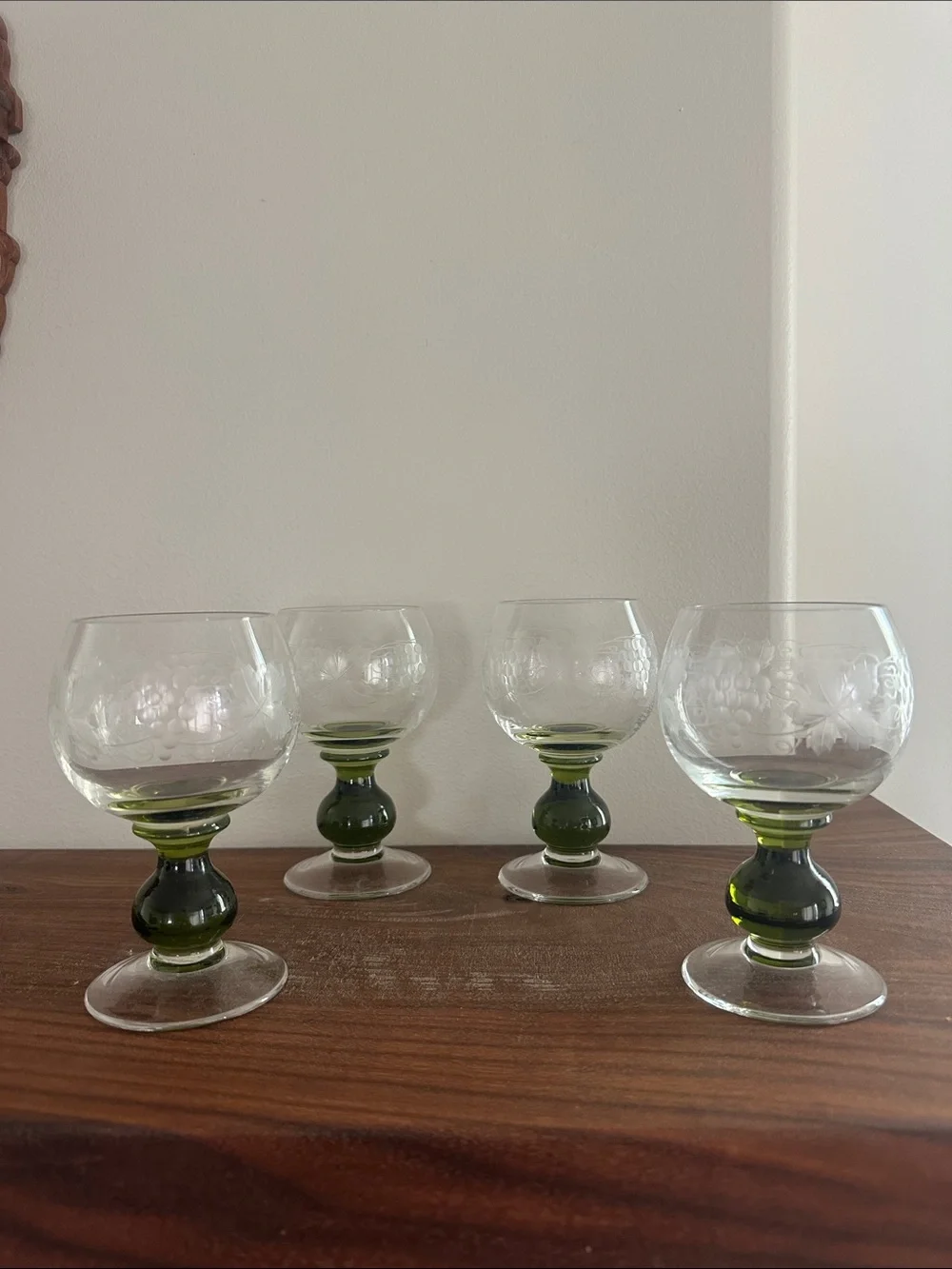 Vintage Cristal d’Arques France Roemer Green Wine Glass Goblets - Set of 4